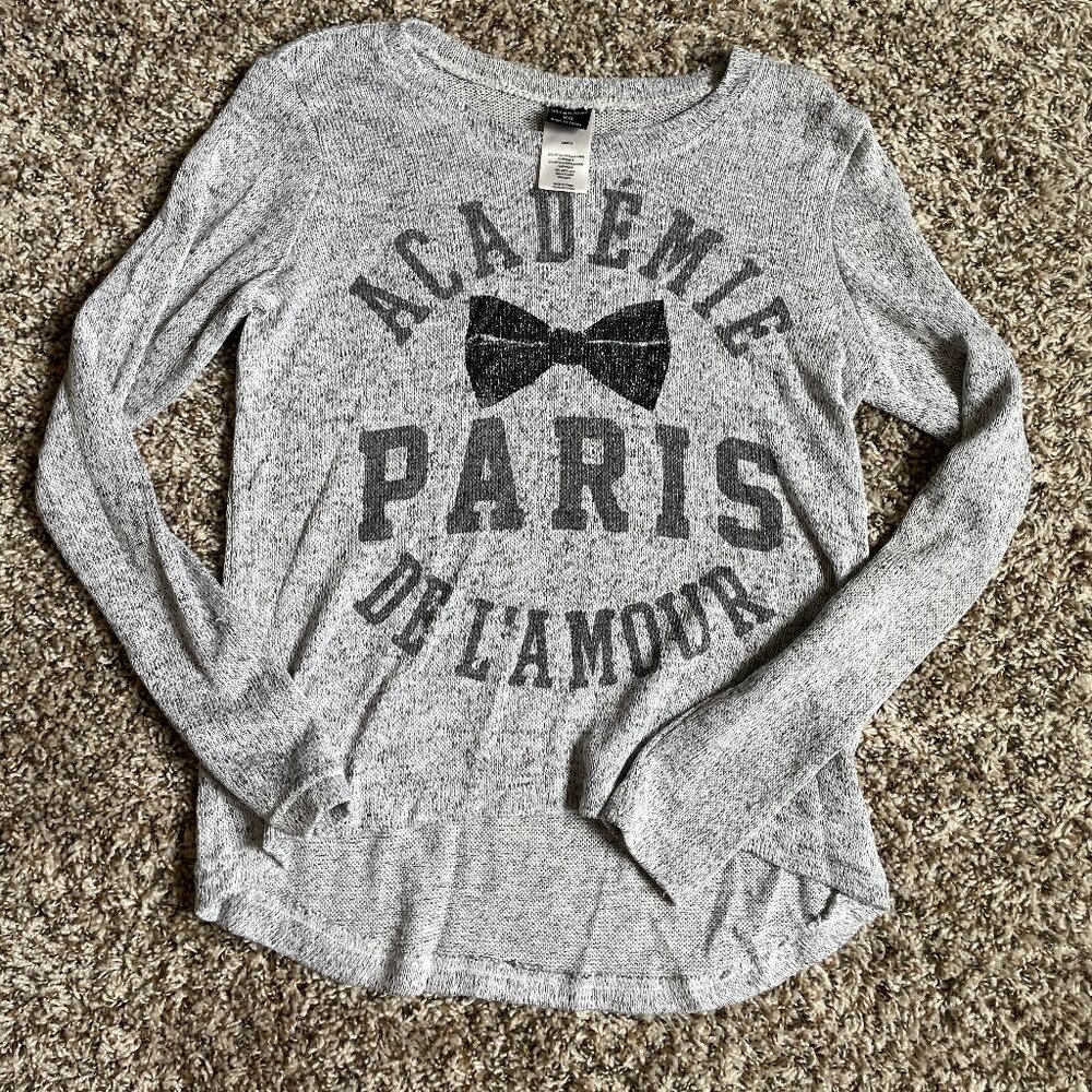 3/$15 Grey Heathered Paris Bow Sweater